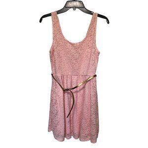 LE3NO Dress Pink Eyelet with Belt Boho Romance Womans Size L